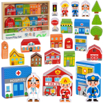 TOOKY TOY Puidust hoonete ja figuuride komplekt &bdquo;Linn&ldquo;