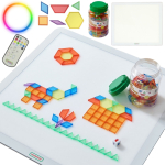 MASTERKIDZ Ruut LED-valgustuspaneel, v&auml;rviline + Montessori mosaiikplokid, 140 tk.