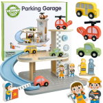 WOOPIE GREEN puidust garaaž 2in1 bensiinijaam autode ja figuuridega, 12 tk, FSC