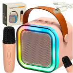 Karaoke komplekt "Bluetooth" k&otilde;lar mikrofon USB LED roosa