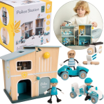 CLASSIC WORLD Politseijaoskuse puidust autode ja helikopteri figuuride komplekt, 12 tk