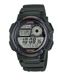 CASIO SPORT DIVER - WORLD TIME ILLUMINATOR 5 ALARMI, 10-AASTANE AKU - ARMY GREEN AE-1000W-3AVDF