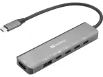 Sandberg 136-77 USB-C 6-in-1 MediaDock dokkimisjaam, HDMI + USB-C video, kahekordne 4K@60Hz, USB-A/USB-C 10 Gbps, PD 100W, alumiinium
