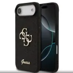 Guess Apple iPhone Air PU Fixed Glitter 4G Metal Logo Case Black