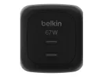 AC indoor fast charger Belkin WCH020kqBK, 2&times; USB-C, universal compatibility, power protection, Must