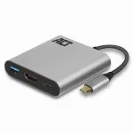 ACT USB-C mitmepordiadapter 1 HDMI monitori, 1x USB-A, PD l&auml;bip&auml;&auml;su jaoks