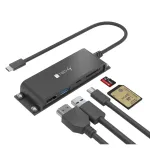 Techly IADAP-USBC-935 s&uuml;learvuti dokk/portide paljundaja Juhtmega USB 3.2 Gen 1 (3.1 Gen 1) USB-C Must