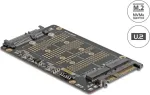 DeLOCK 64354 muundur M.2 Key M NVMe SSD-lt U.2-le ja M.2 Key B SATA SSD-lt SATA-le