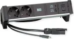 Toitemoodul Bachmann DESK2 ALU Must &mdash; lauaarvuti pistikupesa plokk 2x CEE7/3 pistikupesaga, 1,0 m kaabel, 1x USB-laadija 22W