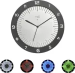 TFA LUMOCLOCK Raadiojuhitav seinakell v&auml;rvilise valgustusega, digitaalne LCD, 7 v&auml;rvi, sisetemperatuur, alarm, uinak, 12/24H, DCF-77