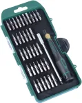 BR&Uuml;DER MANNESMANN t&auml;ppismehaanika otsakute komplekt, 36-osaline, 4 mm kuuskantajam, pilu-, Phillips-, Torx-, kuuskant-, Pentalobe-, Tri-Wing-, mutriv&otilde;tme-, ruut- ja Pozidriv-otsakud, 2-komponendilise k&auml;epidemega 29890