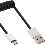 InLine Micro-USB 2.0 spiraalkaabel, t&uuml;&uuml;p A/Micro-B M/M, must/alu, painduv 3 m
