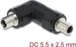 DC-barrel-pistikupesa adapter DELOCK 5,5 x 2,5 mm emane-emane keermestatud h&uuml;lsiga, 90&deg; nurgaga, must