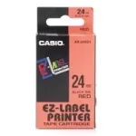 Sildirull CASIO XR-24RD1 &mdash; isekleepuvad sildid must punasel, 2,4 cm &times; 8 m, 1 rull