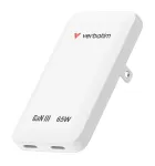Verbatim Slim GaN laadija 2 porti 65W (EL/UK/USA) Valge