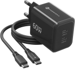 Forcell F-Energy GaN III VT-60 60W PD QC 4.0+ 2x USB-C must seinalaadija + USB-C kaabel