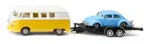 Mudelautode komplekt Siku VW T1 haagise ja VW Beetle'iga, eelkokkupandud 1:50, suurus 42&times;200&times;51 mm