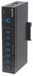 Manhattan USB-A 7-pordiline t&ouml;&ouml;stuslik jaotur, 7x USB-A porti, 5 Gbps (USB 3.2 Gen1 ehk USB 3.0), 20 kV ESD kaitse, vahelduvvool, siini ja klemmiploki toitevalikud, DIN-liist, seinale kinnitatav, metallkorpus, kruviluku turvalisus