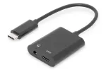 DIGITUS USB USB-C Splitter kaabel, type C - 3.5mm+type C M/F/F, 20cm Must