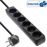 InLine pistikupesa riba, 6-kohaline maanduskontaktiga CEE 7/3, must, 1,5 m