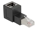 DeLOCK RJ45 pistik RJ45 pesasse adapter Cat.6A 90&deg; &uuml;lespoole nurga all must