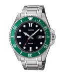Casio MDV-107D-3AVEF meeste analoogkvartskell rohelise sihverplaadiga ja roostevabast terasest k&auml;ev&otilde;ruga, 200 m veekindlus