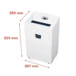 Purustaja HSM Pure 420 &mdash; osakl&otilde;ikus P-4, 24 cm t&ouml;&ouml;laius, 15-leheline mahutavus, 35 L pr&uuml;gikast, valge