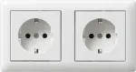 Gira 479303 SCHUKO kahekordne pistikupesa, eelnevalt &uuml;hendatud, raamiga