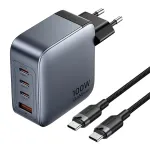Vention TZ-FETH0-EU GaN laadija 100 W, 3x USB-C + 1x USB-A, koos USB-C&ndash;USB-C kaabliga 1 m