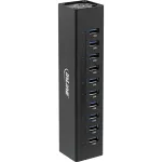 InLine USB 3.0 10 pordiga jaotur, alumiiniumkorpus, 4A toiteplokiga, must