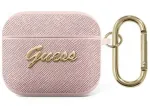 Guess GUA3SASMP Saffiano Script Metal Collection kaitsev &uuml;mbris Apple AirPods 3. p&otilde;lvkonna k&otilde;rvaklappidele, roosa