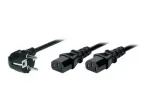 TECLINE Y-toitejaoturkaabel, nurga all Schuko-pistik 2x IEC C13 pesaga, 1,8 m, must 808410