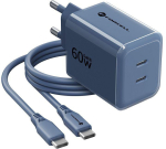 Forcell F-Energy GaN III VT-60 60W PD QC 4.0+ 2x USB-C seinalaadija tumesinine + USB-C kaabel