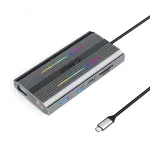 ORICO XCR 12-in-1 USB-C dokkimisjaam RGB, 3x USB-A, USB-C PD 100W, HDMI 4K, VGA, RJ45 Gigabit, SD/microSD kaardilugejaga - hall