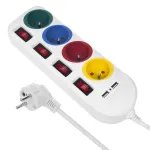 Pistikupesariba MACLEAN MCE229W &mdash; 4 pesa, 2&times; USB, 1,5 m kaabel, t&uuml;&uuml;p F, 10 A, valge