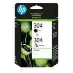 HP 304 2-pack Must/Tri-color Originaal tindikassetts, Must, Ts&uuml;aan, magenta, Kollane, Pigmentp&otilde;hine tint, 2 tk, 120 lehek&uuml;lge, 100 lehek&uuml;lge