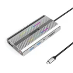 ORICO XCR 12-in-1 USB-C dokkimisjaam RGB, 3x USB-A, USB-C PD 100W, HDMI 4K, VGA, RJ45 Gigabit, SD/microSD kaardilugejaga - h&otilde;bedane