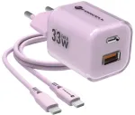 Forcell F-Energy GaN III VT-41 33W 1x USB-C 1x USB-A PD 3.0 QC 4.0 seinadapter, lilla