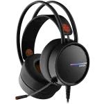 CANYON INTERCEPTOR GH-8A, m&auml;ngupeakomplekt 3,5 mm pistikuga ja USB-&uuml;hendusega LED-taustvalgustuse jaoks, reguleeritava mikrofoniga ja helitugevuse regulaatoriga, 2in1 3,5 mm adapteriga, kaabel 2 m, must ja oranž
