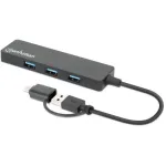 Manhattan USB-C & USB-A Combo Dock/Hub, pordid (4): USB-A (x4), 5 Gbps (USB 3.2 Gen1 ehk USB 3.0), USB-toitega (v&auml;list toiteallikat pole vaja)