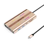 ORICO XDR 12-in-1 USB-C dokkimisjaam RGB, 3x USB-A, USB-C PD 100W, HDMI 4K, VGA, RJ45 Gigabit, SD/microSD kaardilugeja - roosakuldne