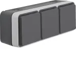 Hager WNC143 Pindpaigaldatav kolmik SCHUKO pistikupesa hingedega kaantega, IP55, hall
