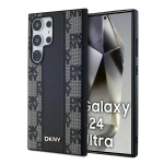 DKNY Leather Checkered Mono Pattern MagSafe &uuml;mbris Samsung Galaxy S24 Ultra jaoks, must