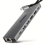 Axagon HMC-7HX2 USB 5Gbps jaotur, 2x USB-A, USB-C, 2x HDMI 4k/60Hz, RJ-45, PD 100W