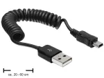 DeLOCK 83164 USB 2.0 spiraalkaabel, USB-A - Mini-USB B, 0,6 m, must