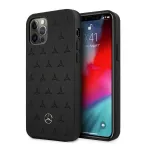 Mercedes-Benz iPhone 12 Pro Max 6,7 inch K&otilde;va &uuml;mbris Nahk T&auml;htmuster Must