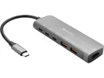 Sandberg 136-65 USB-C dokkimisjaam HDMI + 2x USB-A + 2x USB-C + PD 100 W, USB 3.2, 4K 60 Hz, alumiinium, h&otilde;bedane