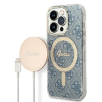Guess GUBPP14LH4EACSB &uuml;mbris + juhtmevaba laadija Apple iPhone 14 Pro sinine k&otilde;vakate, 4G Print, MagSafe