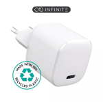 eSTUFF 100% taaskasutatud plast &ndash; kodulaadur USB-C PD 3A 20W, EL pistik &ndash; valge