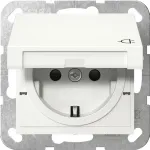 Schuko pistikupesa GIRA System 55, valge, IP44, 220&ndash;250 V, 50/60 Hz, s&uuml;gavus 32 mm